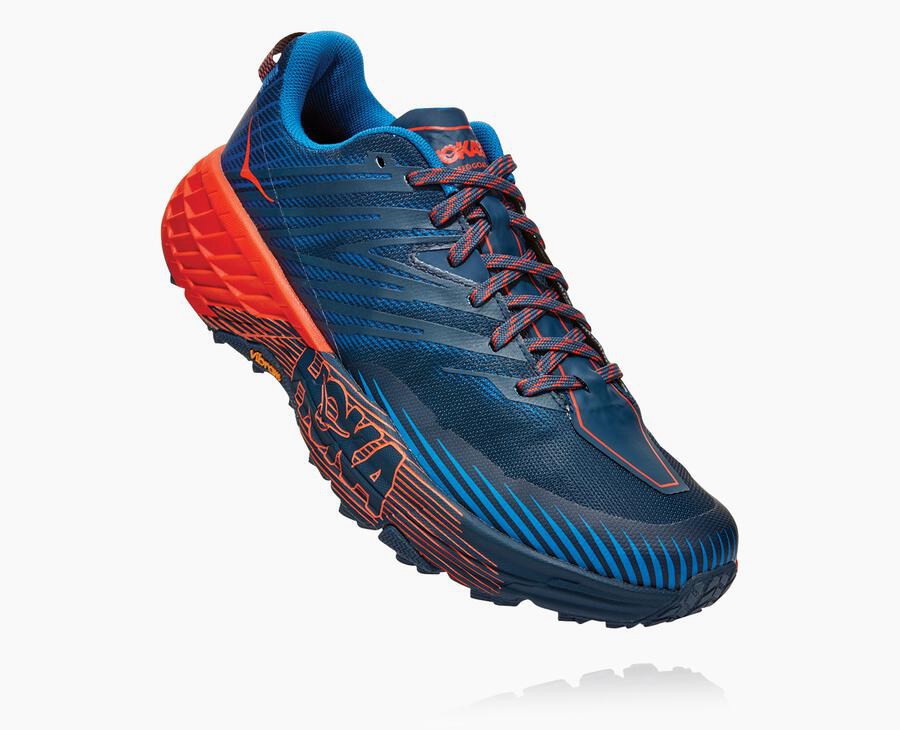 Hoka One One Speedgoat 4 - Men Trail Shoes - Blue/Red,Australia SIE-682490